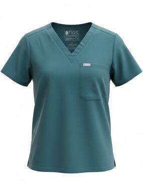 NWOT Women’s FIGS Catarina One-Pocket Scrub Top, Caribbean Blue, Size XS